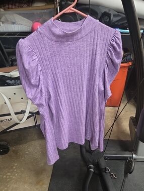 Zenana Outfitters Lavender Ribbed Mock-Neck Top